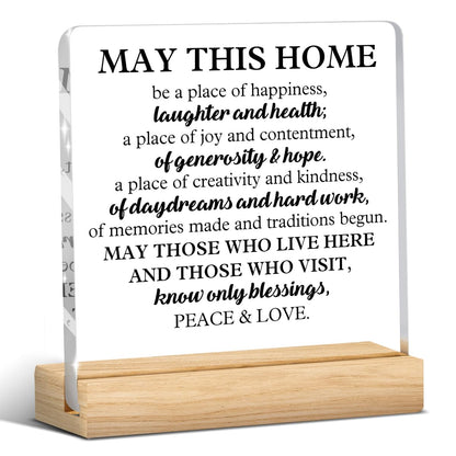 House Warming Gifts New Home, New Home Gift Ideas, Acrylic Desk Decor, May This Home Be a Place of Happiness Acrylic Plaques for Home Bedroom Bathroom Kitchen Office Table Decor 4x4 Inch