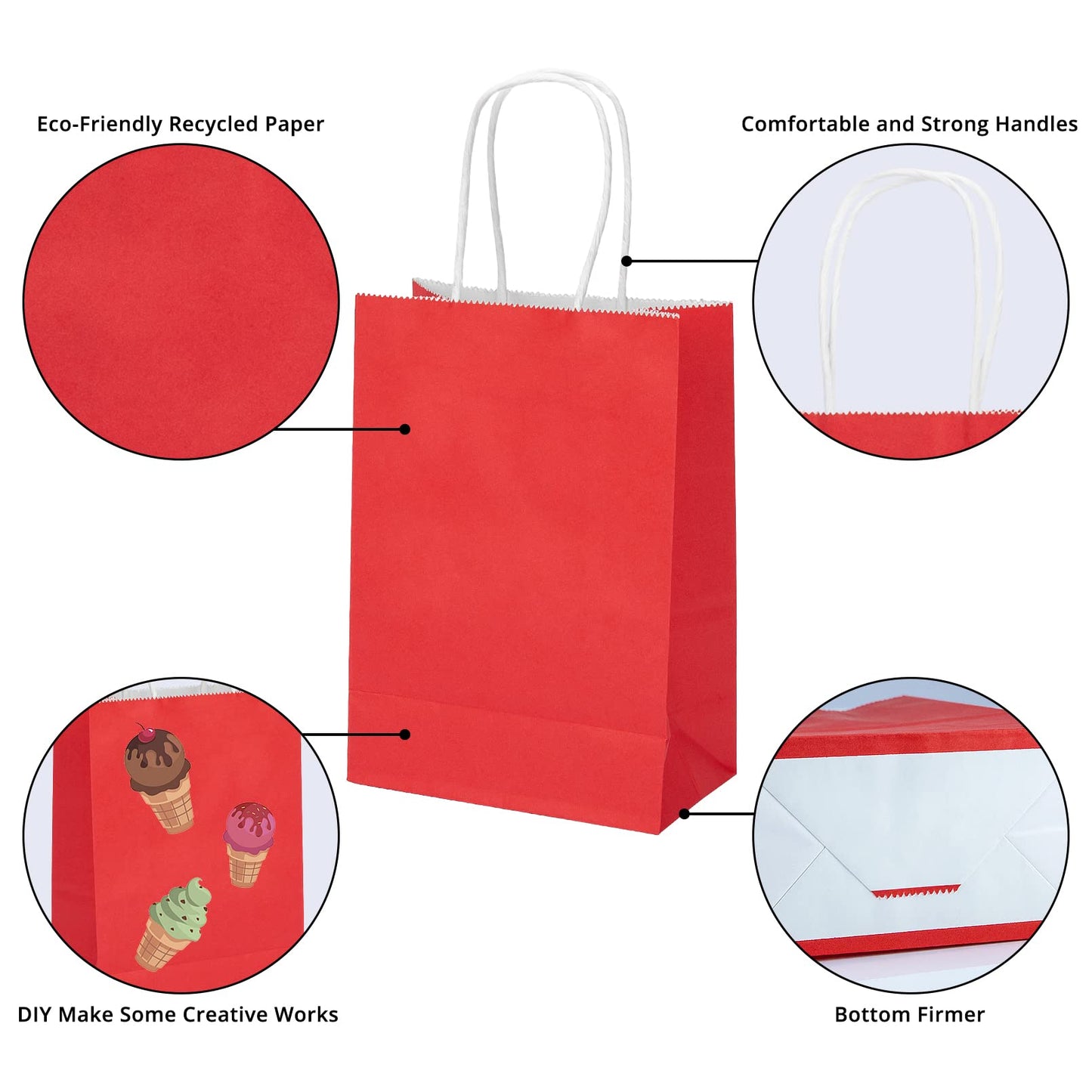 HavrePac 100 Pack 5.9x3.15x8.26 inch Small Gift Bags, Kraft Red Bags with Handles Bulk for Birthday Party Favors,Gift Paper Bags,Retail Shopping Business Goody Craft Gift Bags