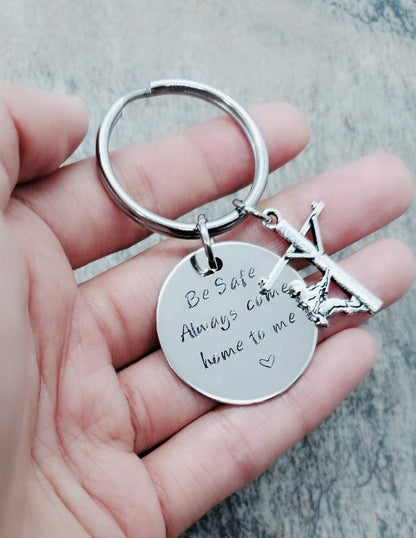 Handmade Lineman Be Safe Keychain with Lineman Charm, Always Come Home to Me Keychain, Lineworker Be Safe Gift, Come Home Safe Lineman Gift