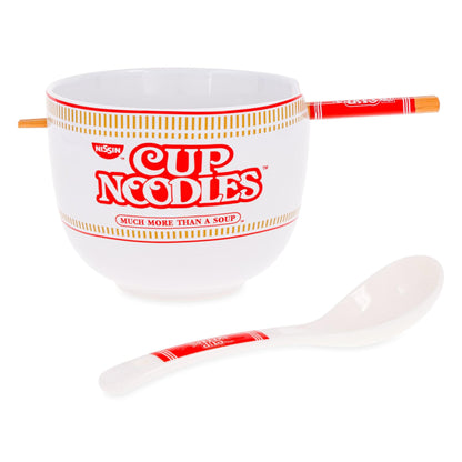 Silver Buffalo Nissin Cup of Noodles “Much More Than a Soup” Ceramic Ramen Bowl Set with Chopsticks and Spoon, 20 Ounces