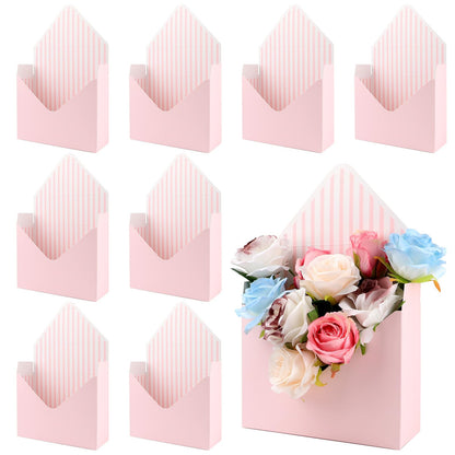 10 Pcs Florist Bouquet Envelope Boxes,Pink Stripe Style Flower Bouquet Package Gift Folding Paper Boxes for Florist Arrangements,Weddings,Birthdays,Mother's Day,Parties, Large Size 9.05 x 3 x 13.7Inch