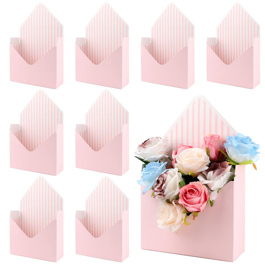 10 Pcs Florist Bouquet Envelope Boxes,Pink Stripe Style Flower Bouquet Package Gift Folding Paper Boxes for Florist Arrangements,Weddings,Birthdays,Mother's Day,Parties, Large Size 9.05 x 3 x 13.7Inch