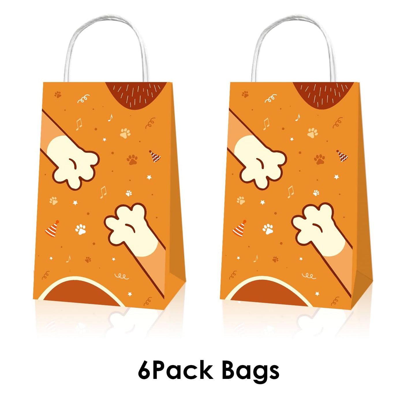 BOBORAT Blue Dog Pet-Themed Paper Gift Bags, 12 Pack, Blue and Orange Party Favor Bags with Handles, 8.3 x 4.7 inches