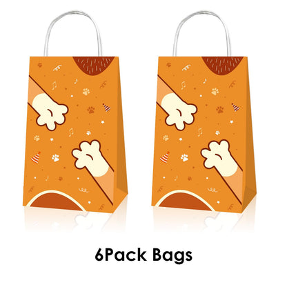 BOBORAT Blue Dog Pet-Themed Paper Gift Bags, 12 Pack, Blue and Orange Party Favor Bags with Handles, 8.3 x 4.7 inches