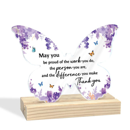 Thank You Gifts for Women - Purple Appreciation Butterfly Acrylic Plaque Home Decor for Teacher Friends Coworkers Employee Female 01-3.7×4.7 Inches