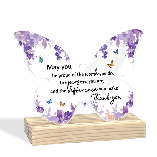 Thank You Gifts for Women - Purple Appreciation Butterfly Acrylic Plaque Home Decor for Teacher Friends Coworkers Employee Female 01-3.7×4.7 Inches