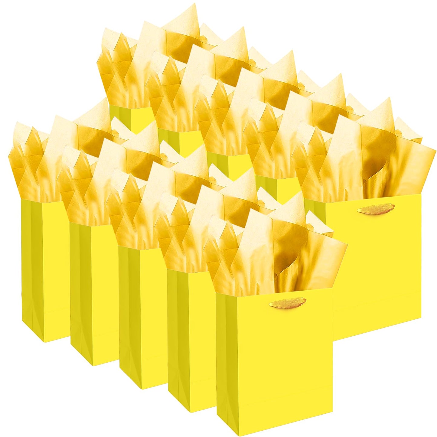 qiqee 10PCS Bright Yellow Mini Gift Bags with Tissue Paper Handles 6.3"x4.7"x2.4" Small Size Present Party Favor Bags（ Tissue Paper ）
