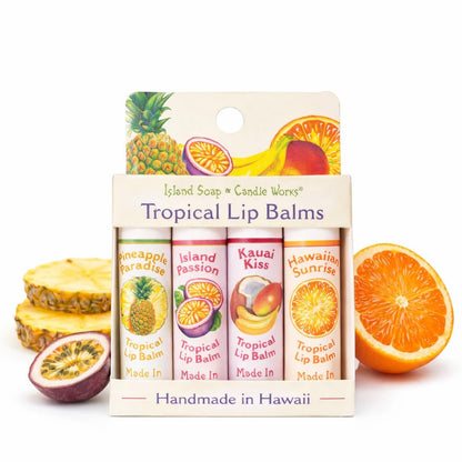 Island Soap & Candle Works Tropical Lip Balm Stick Sample Pack – 4 Pack Assorted Flavors – Moisturizing Lip Balm Sticks – Smooth, Nourishing Formula – Handmade in Hawaii