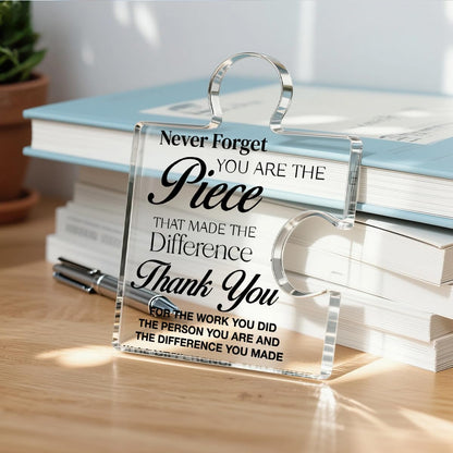 Thank You Appreciation Gifts for Coworkers, Retirement Goodbye Gift for Coworkers Colleagues Employees, Never Forget You Are the Piece That Made the Difference Acrylic Puzzle Piece Plaque Office Decor