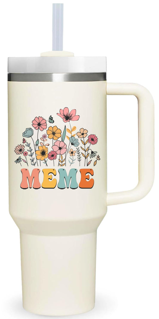 40 oz Tumbler with Handle for Meme.Mothers Day Tumbler Gifts for Meme.Birthday Anniversary Christmas Meme Gift.Meme Cup Meme Tumblers from Grandchildren.