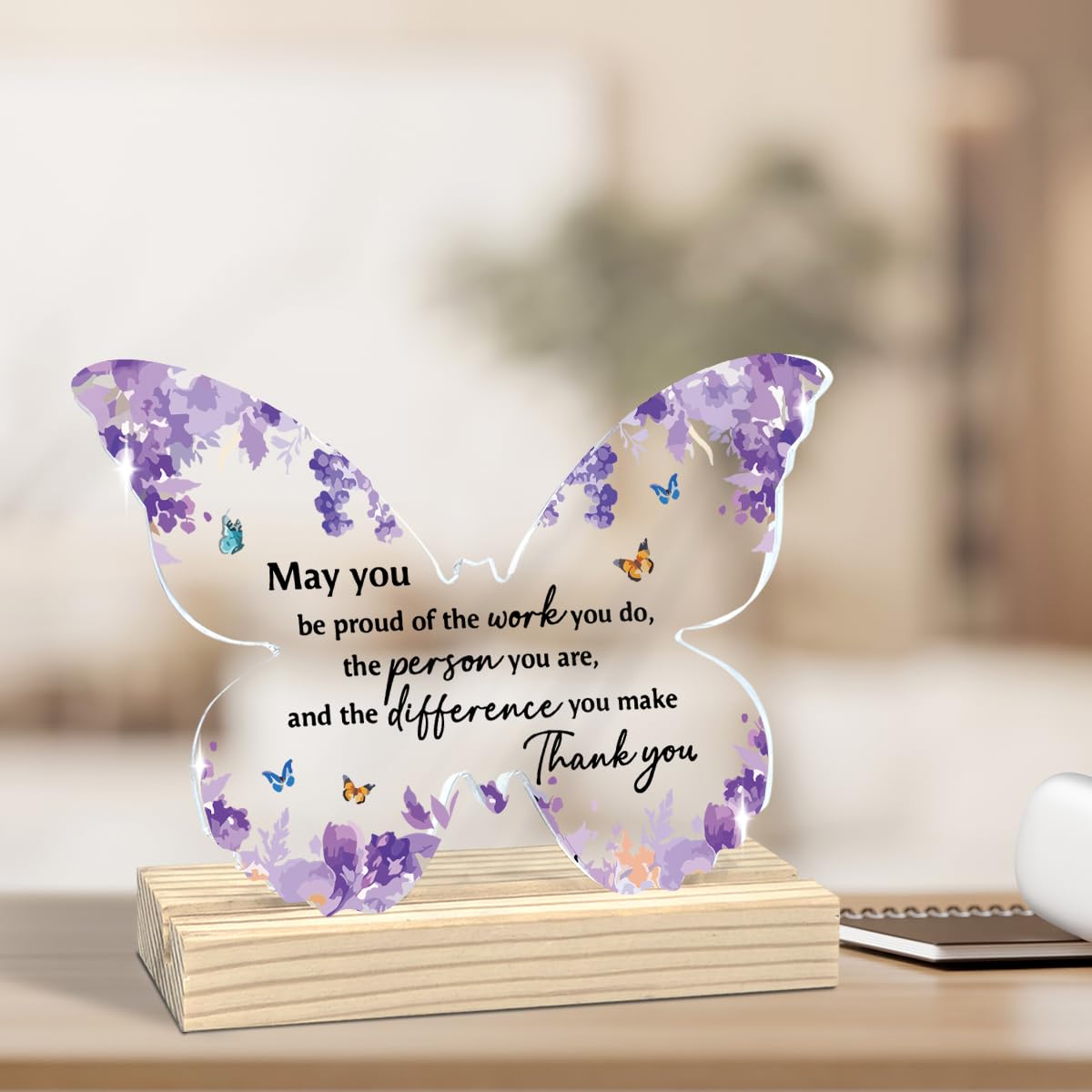 Thank You Gifts for Women - Purple Appreciation Butterfly Acrylic Plaque Home Decor for Teacher Friends Coworkers Employee Female 01-3.7×4.7 Inches