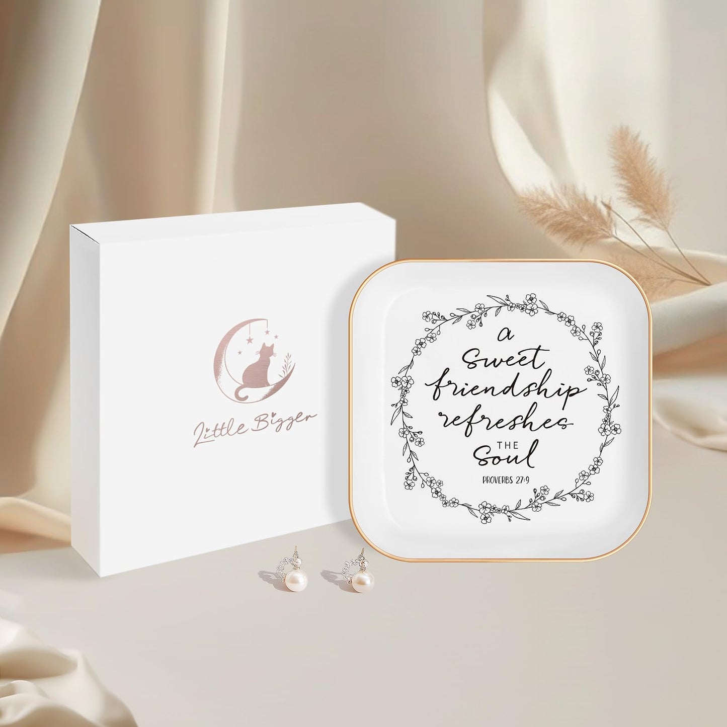 Friendship Gifts for Women – Jewelry Dish, Friend Gifts for Women, Sweet Friendship – Proverbs 27:9，Bible Verse Jewelry Dish, Christian Gifts – Jewelry Tray Dish