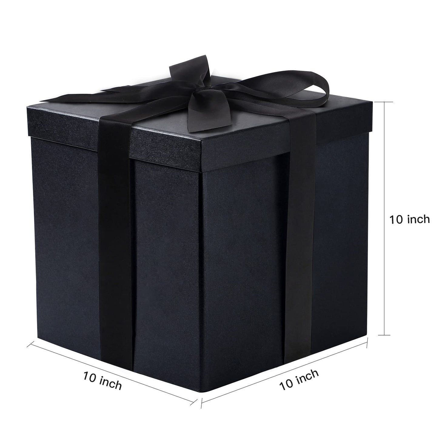 RUSPEPA Black Medium Gift Box with Lids, Ribbon and Tissue Paper, Collapsible Gift Box Perfect for Birthday, Graduation, Father's Day, Wedding and Groomsmen Gifts, 10x10x10 Inches, 1 Pcs