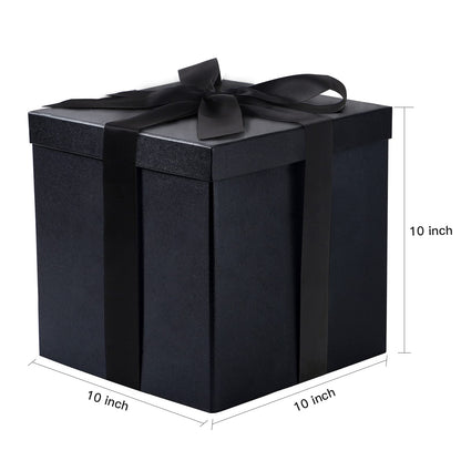 RUSPEPA Black Medium Gift Box with Lids, Ribbon and Tissue Paper, Collapsible Gift Box Perfect for Birthday, Graduation, Father's Day, Wedding and Groomsmen Gifts, 10x10x10 Inches, 1 Pcs