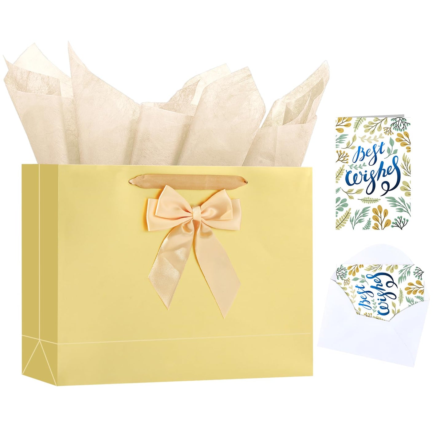 Bloomwords 13" Mother’s Day Gift Bag - 1 Large Paper Bag with Bow, Greeting Card & 2 Tissues, Sturdy Handles for Woman Birthdays, Valentines’s Day, Mother’s Day