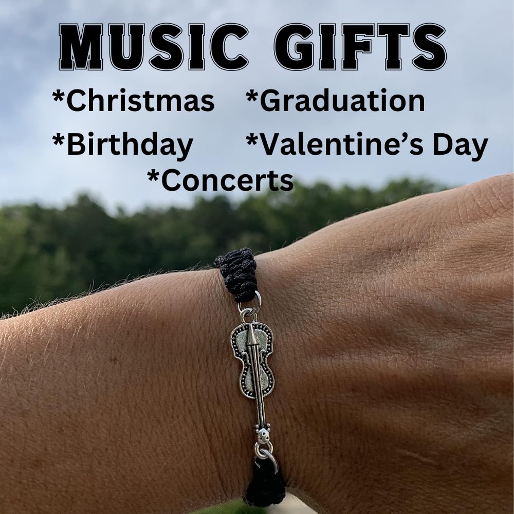 Infinity Collection - Violin Charm Bracelet (Black) Music Jewelry - Adjustable Friendship Bracelet, Braided String Stirrup Bracelet for Women, Teens and Girls. Gift for Musicians Violinist.