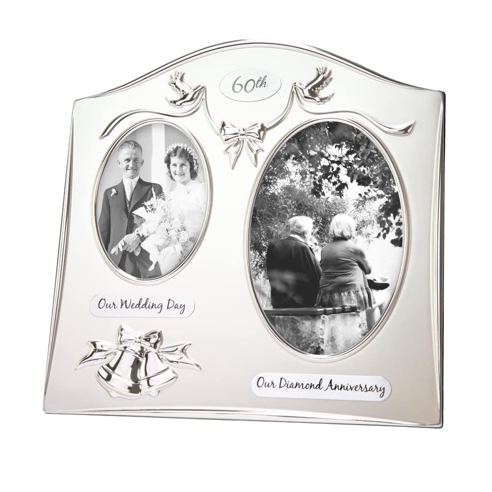 Haysom Interiors Traditional Two Tone Silver Plated 60th Diamond Anniversary Double Picture Frame by Happy Homewares