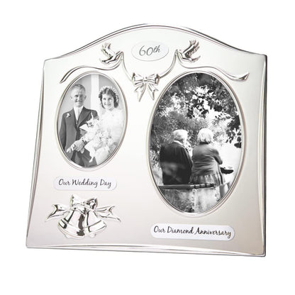 Haysom Interiors Traditional Two Tone Silver Plated 60th Diamond Anniversary Double Picture Frame by Happy Homewares
