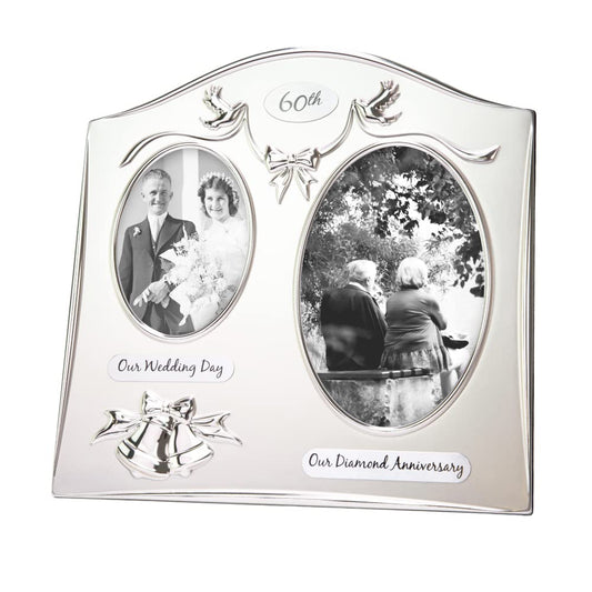 Haysom Interiors Traditional Two Tone Silver Plated 60th Diamond Anniversary Double Picture Frame by Happy Homewares