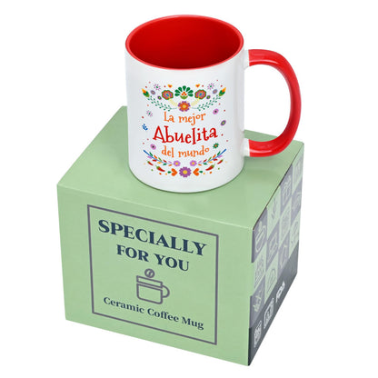 YHRJWN Abuela Coffee Mug - La Mejor Abuelita Del Mundo, Grandma Gift in Spanish for Mother's Day, Birthday, Christmas - Regalo Para Abuela, Taza Abuelos, 11 Oz, Red & White