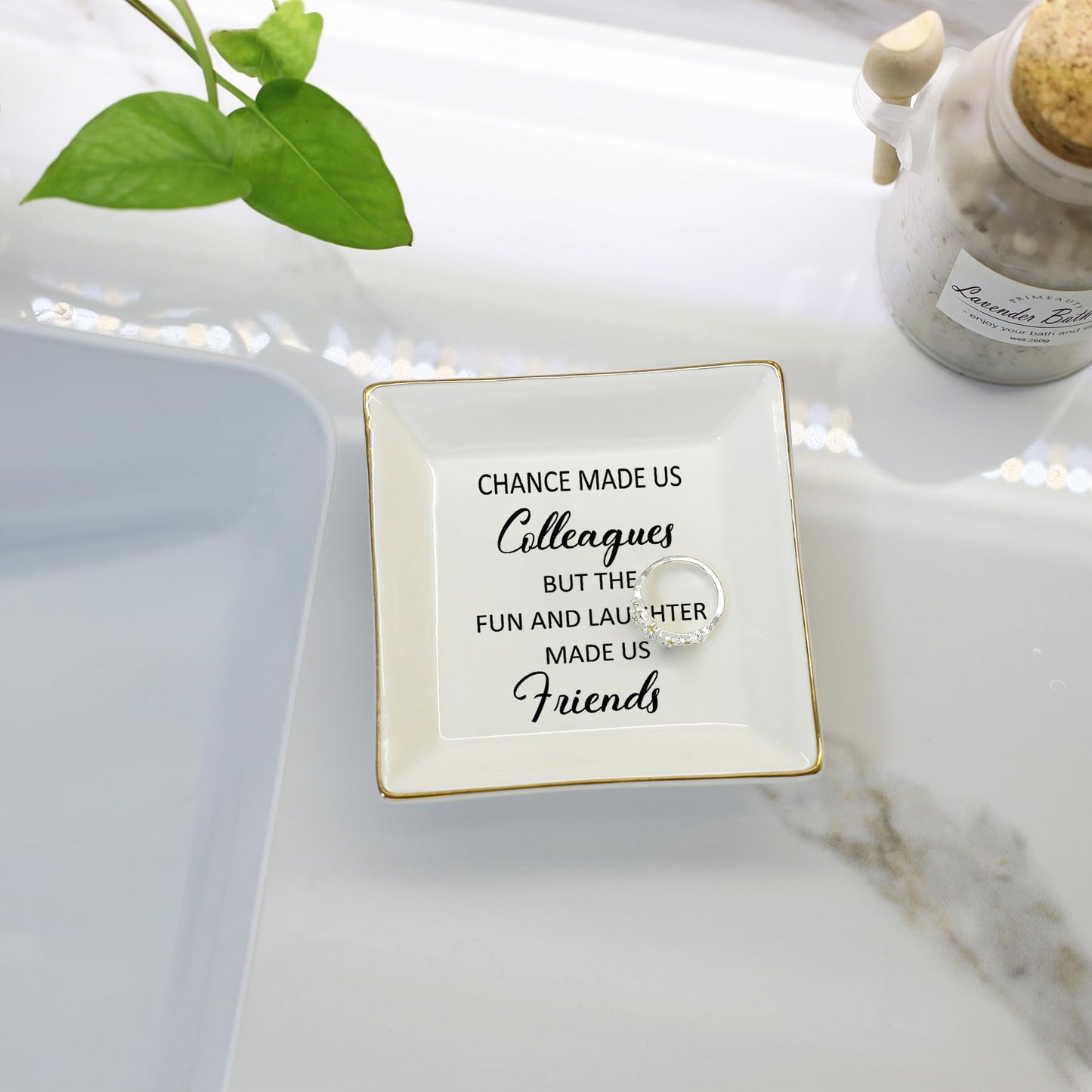 HOME SMILE Colleague to Friend Gifts for Women Jewelry Tray- Retirement Leaving Farewell Appreciation Birthday Christmas-Chance Made Us Colleagues,But The Fun and Laughter We Share Made Us Friends