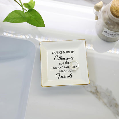HOME SMILE Colleague to Friend Gifts for Women Jewelry Tray- Retirement Leaving Farewell Appreciation Birthday Christmas-Chance Made Us Colleagues,But The Fun and Laughter We Share Made Us Friends