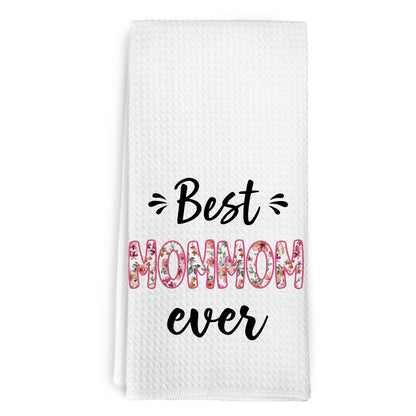 Best Mommom Ever Mothers Day Birthday Kitchen Towel Gifts for Grandma Mommom from Grandkids Granddaughter, Floral Mommoms Gifts Dish Hand Tea Towels for Bathroom Kitchen Decor, 16x24 Inch
