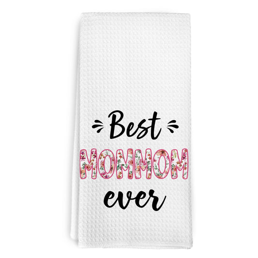 Best Mommom Ever Mothers Day Birthday Kitchen Towel Gifts for Grandma Mommom from Grandkids Granddaughter, Floral Mommoms Gifts Dish Hand Tea Towels for Bathroom Kitchen Decor, 16x24 Inch