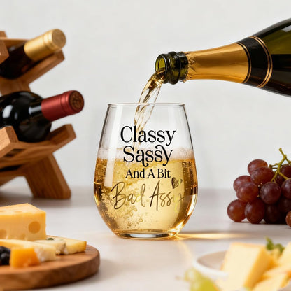 Funny Gag Wine Glass Gift for Women Adult Humor - Classy Sassy and a Little Bad Novelty Birthday Christmas Gift for Woman, Friends (Bad Assy)