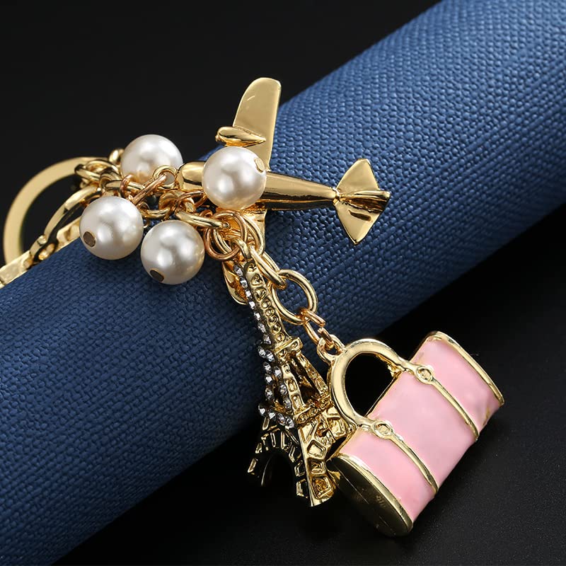 Plane Keychain - Eiffel Tower Crystal Key Ring 1 Set Travel for Bag Car Supplies,Rhinestone ations Bag Accessories Creative Gift to Women Girls