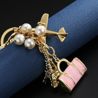 Plane Keychain - Eiffel Tower Crystal Key Ring 1 Set Travel for Bag Car Supplies,Rhinestone ations Bag Accessories Creative Gift to Women Girls