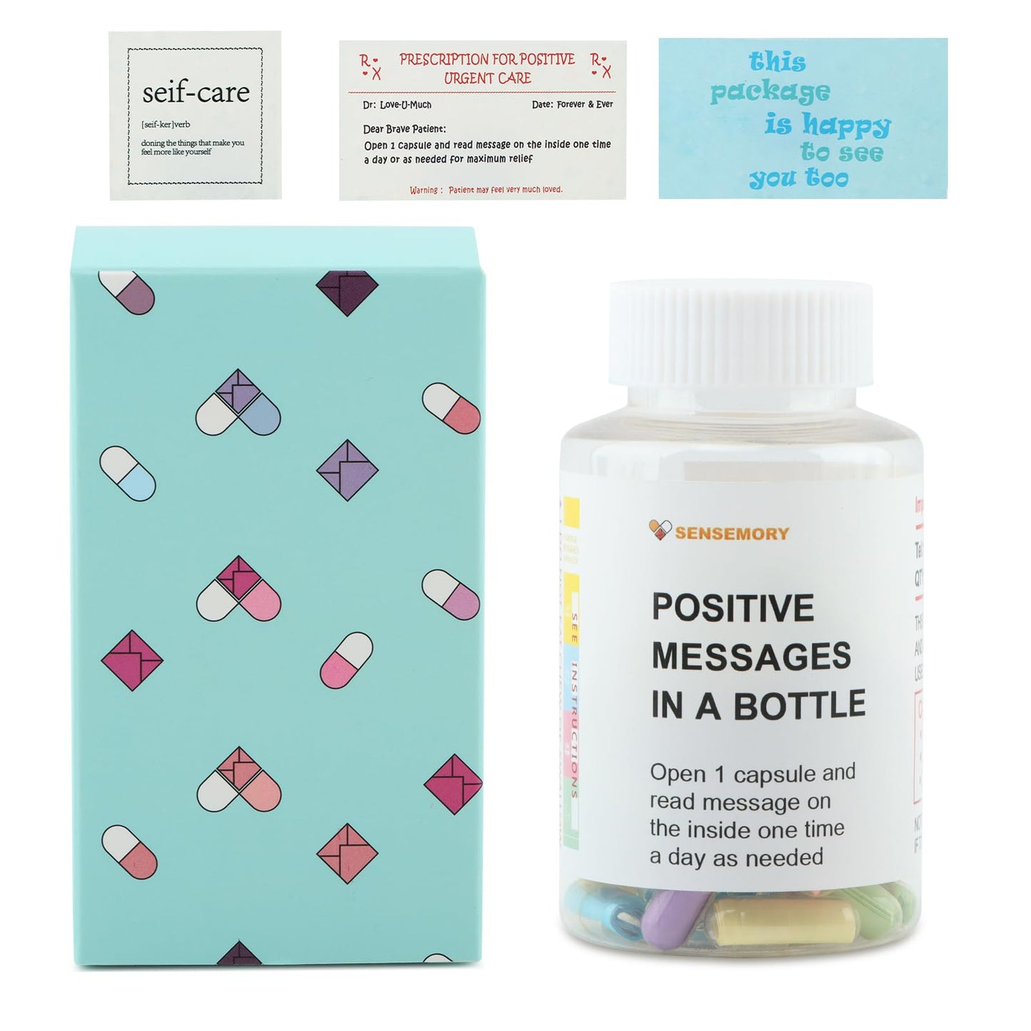 Bibabala 50 Positive Messages in a Bottle,Positive Affirmations Gifts for Women, Stress Relief Gift for Men,Anxiety Relief Desk Accessories, Daily Self Care Kit for Relaxation Meditation
