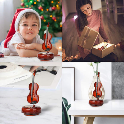 WIOR Violin Music Box, Creative Music Box Violin with Rotating Musical Base, Classical Music Box Mini Replica Instrument Crafts, Great Gift for Boys Girls Birthday Christmas New Year