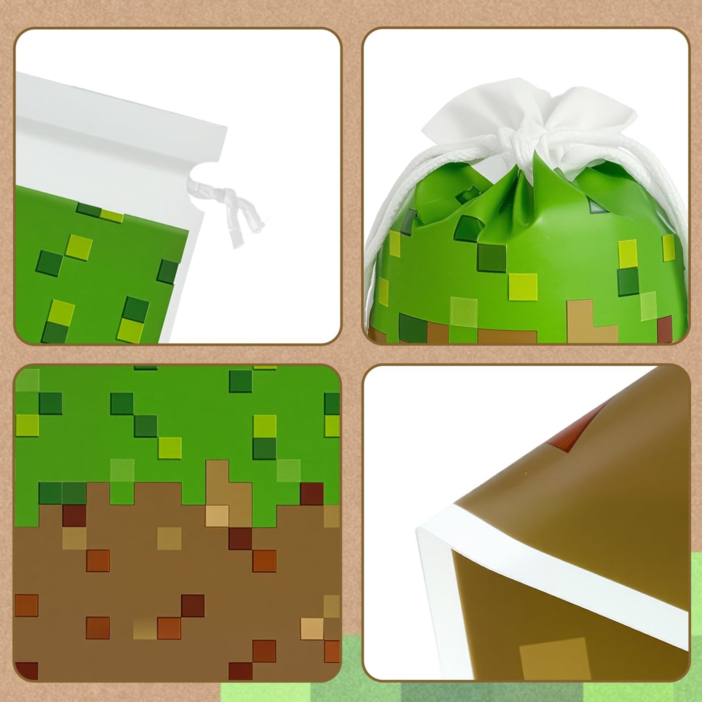 48Pcs 7 x 10Inch Pixel Miner Favor Bags Pixel Themed Treat Goodie Bags for Birthday Party Supplies Video Game Party Candy Bag for Kids