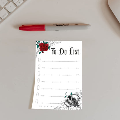 Gothic Skull Sticky to Do List Notepad | Witchy Gifts for Women | Goth Notes | Creepy Spooky Goth Emo Stuff | 50 Pages 4x6 by Daily Ritmo