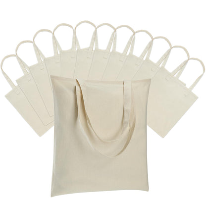 Carbrea 12 Pack Canvas Tote Bag - Lightweight Thin Tote Bags Bulk Blank Shopping Reusable Grocery Bags for DIY Gift Sublimation Activity - Beige