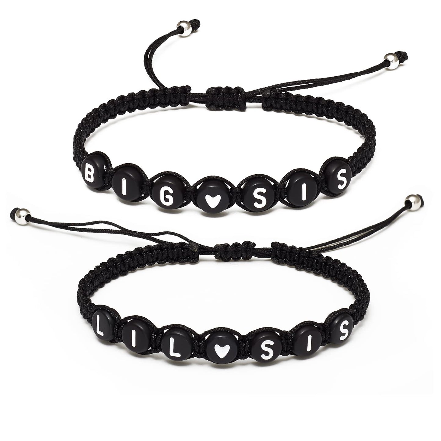 Matching Heart Bracelet Set for 2,3 Big Sis Little Sis Sisters Handmade Braid Adjustable Bracelet Set for 2 BFF Friends Bracelets Gift for Women Teens.