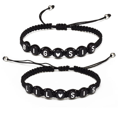 Matching Heart Bracelet Set for 2,3 Big Sis Little Sis Sisters Handmade Braid Adjustable Bracelet Set for 2 BFF Friends Bracelets Gift for Women Teens.