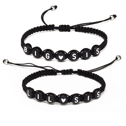 Matching Heart Bracelet Set for 2,3 Big Sis Little Sis Sisters Handmade Braid Adjustable Bracelet Set for 2 BFF Friends Bracelets Gift for Women Teens.