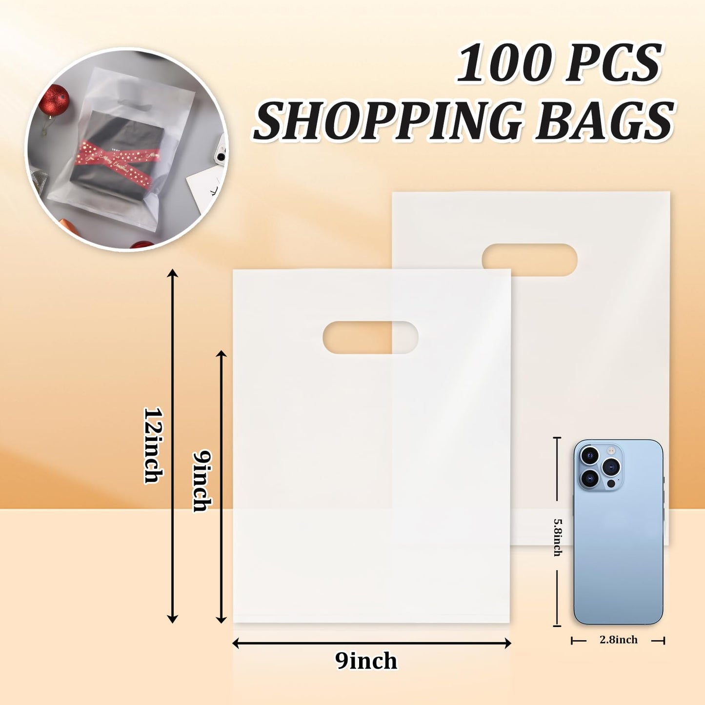 GoClimber 100 Pack Clear Plastic Bags, 9"x12" Merchandise Bags With Die Cut Handles for Retail, Small Business, Boutique Stores, Gifts