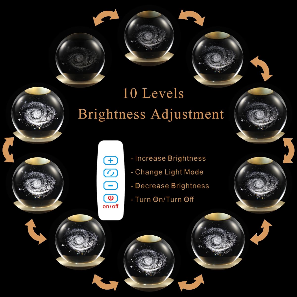 3D Moon Crystal Ball Lamp with Adjustable Brightness LED Wooden Base,Night Light for Kids Teens Adults,Birthday Gift Home Desk Office Bedroom Decor (6cm / 2.4”)