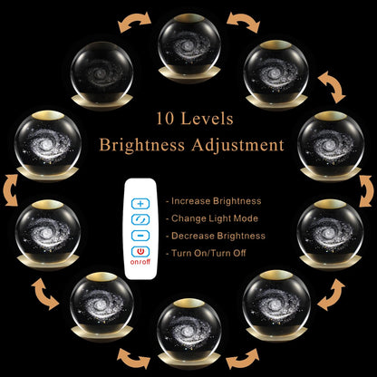 3D Moon Crystal Ball Lamp with Adjustable Brightness LED Wooden Base,Night Light for Kids Teens Adults,Birthday Gift Home Desk Office Bedroom Decor (6cm / 2.4”)