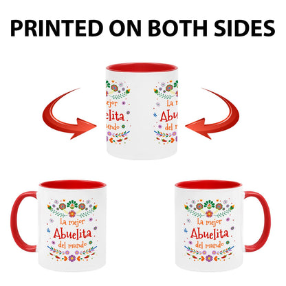 YHRJWN Abuela Coffee Mug - La Mejor Abuelita Del Mundo, Grandma Gift in Spanish for Mother's Day, Birthday, Christmas - Regalo Para Abuela, Taza Abuelos, 11 Oz, Red & White