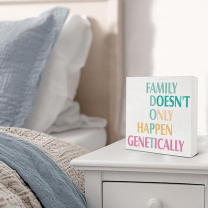 Adoption Gifts for Adoptive Parents Mom, Adoption Day Gift for Family, Adoptive Parents Gifts Family Doesn't Only Happen Genetically Wood Sign Decoration for Home Living Room Bedroom 5x5 Inch