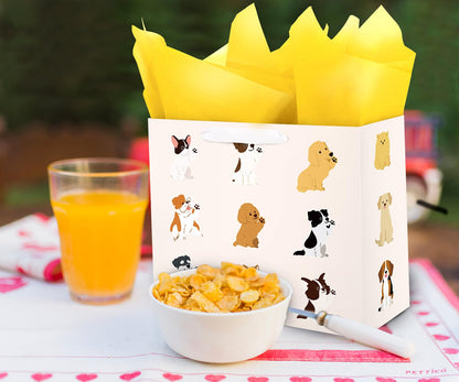 Linelglobal Dog Gift Bag with Wrapping Paper for Women Men 12.6"