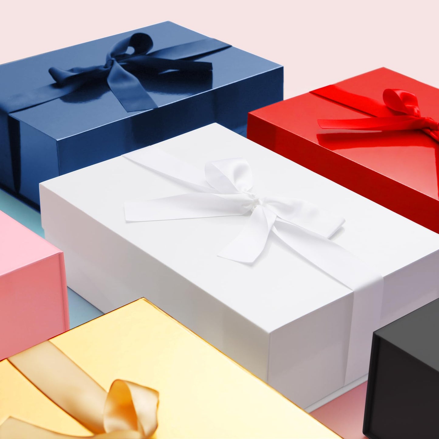 HAPPY POTATO Large Easter Gift Box withLid and Ribbon 11.5x8.1x3.8 Inches, Groomsman Proposal Box, Magnetic Blue Gift Box for Presents (Glossy Blue)
