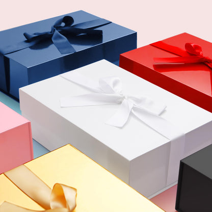 HAPPY POTATO Large Easter Gift Box withLid and Ribbon 11.5x8.1x3.8 Inches, Groomsman Proposal Box, Magnetic Blue Gift Box for Presents (Glossy Blue)