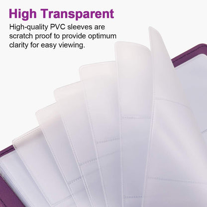 MaxGear Business Card Organizer Book, Holds 240 Cards, Portable PU Leather Business Card Holder with Clear Sleeves, Professional Card Binder for Office, Meetings, Networking, Purple