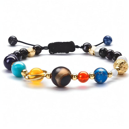 Solar System Bracelet with Eight Planets Guardian Star, Natural Stone Beaded Jewelry, Universe Galaxy Themed Gift