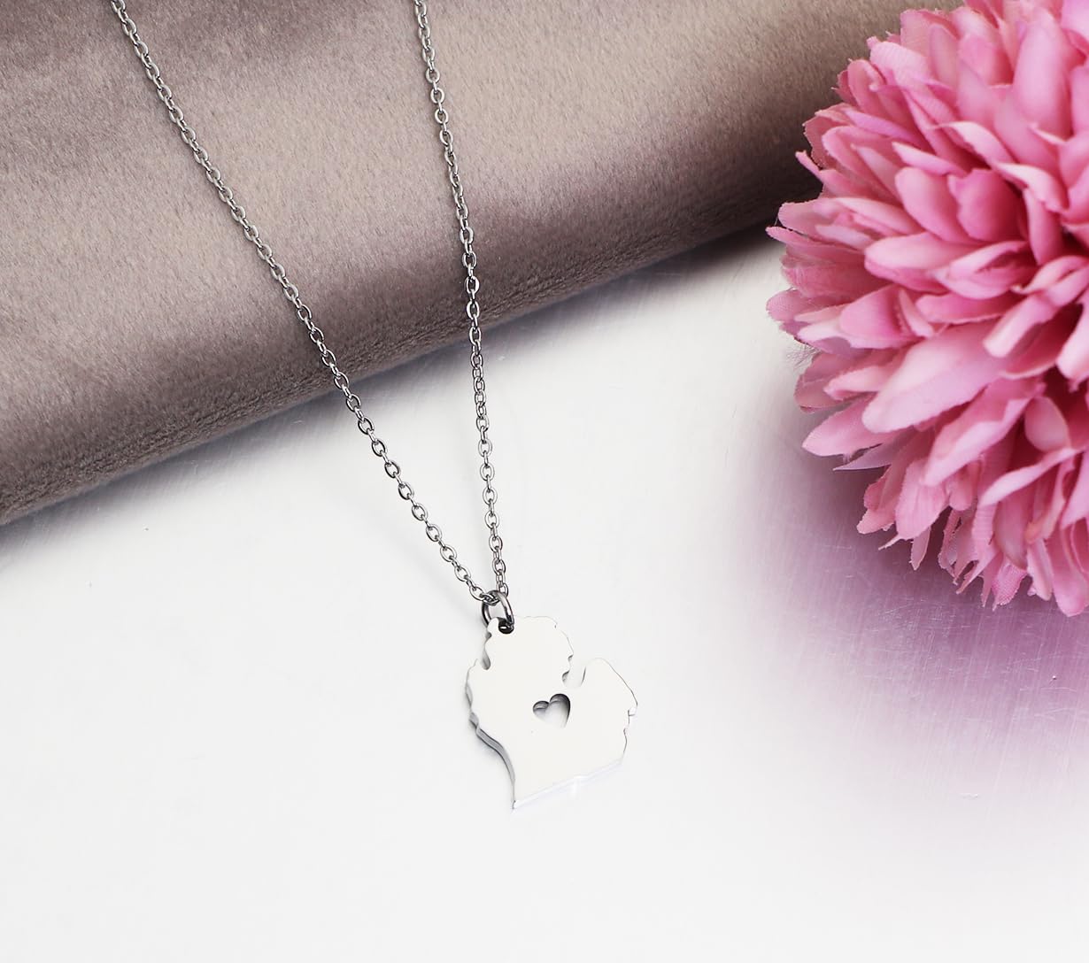 Stainless Steel State Map Pendant Necklace Country Map Necklace Going Away Gift for Best Friend Traveling Keepsake State Pride
